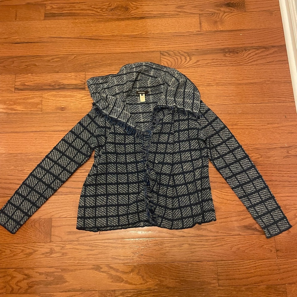 Blue tweed-style wrap jacket